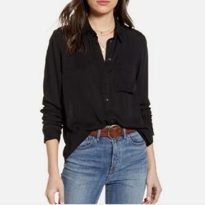 Treasure & Bond Womens Classic Black Long Sleeve Button Down Top, Size XXS